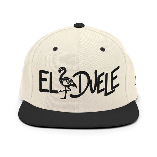 PapiJohn® The El Flamenco Duele 3D Special Edition Snapback in natural raw tone and black front view showcasing the deep visceral impact of the black 3D embroidery | Sala 1 Wearable Art Fashion
