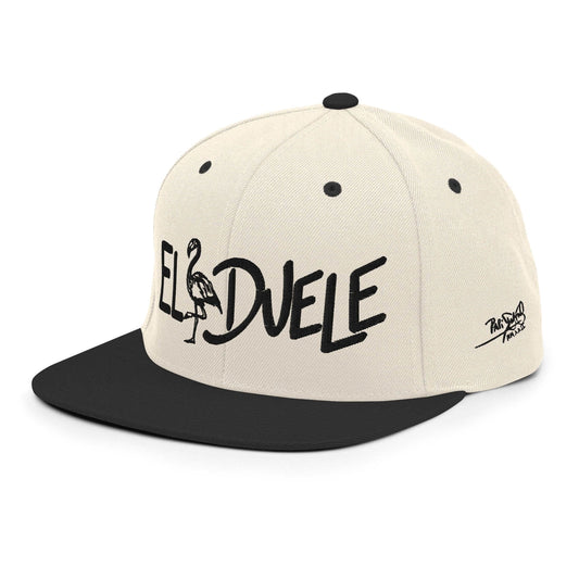 PapiJohn® The El Flamenco Duele 3D Special Edition Snapback in natural raw tone left side layout highlighting the geometric high crown elevation lines and flat visor curvature | Streetwear d'Auteur
