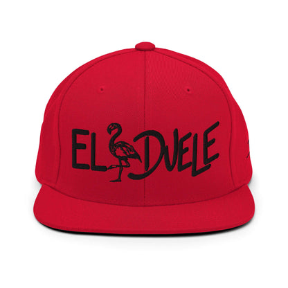 PapiJohn® The El Flamenco Duele 3D Special Edition Snapback in red front view displaying the deep black volumetric typography embroidered in high-density relief | Sala 1 Wearable Art Fashion