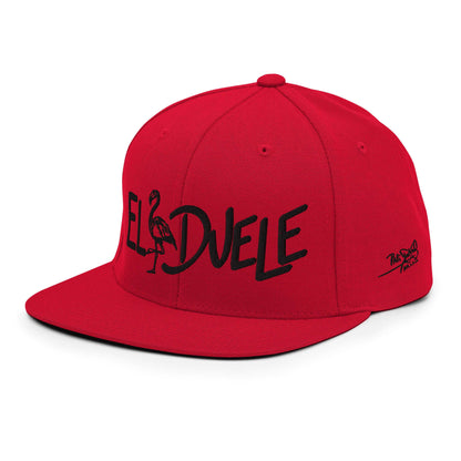 PapiJohn® The El Flamenco Duele 3D Special Edition Snapback in red ergonomic left profile highlighting the rigid crown elevation and clean flat visor outline | Streetwear d'Auteur