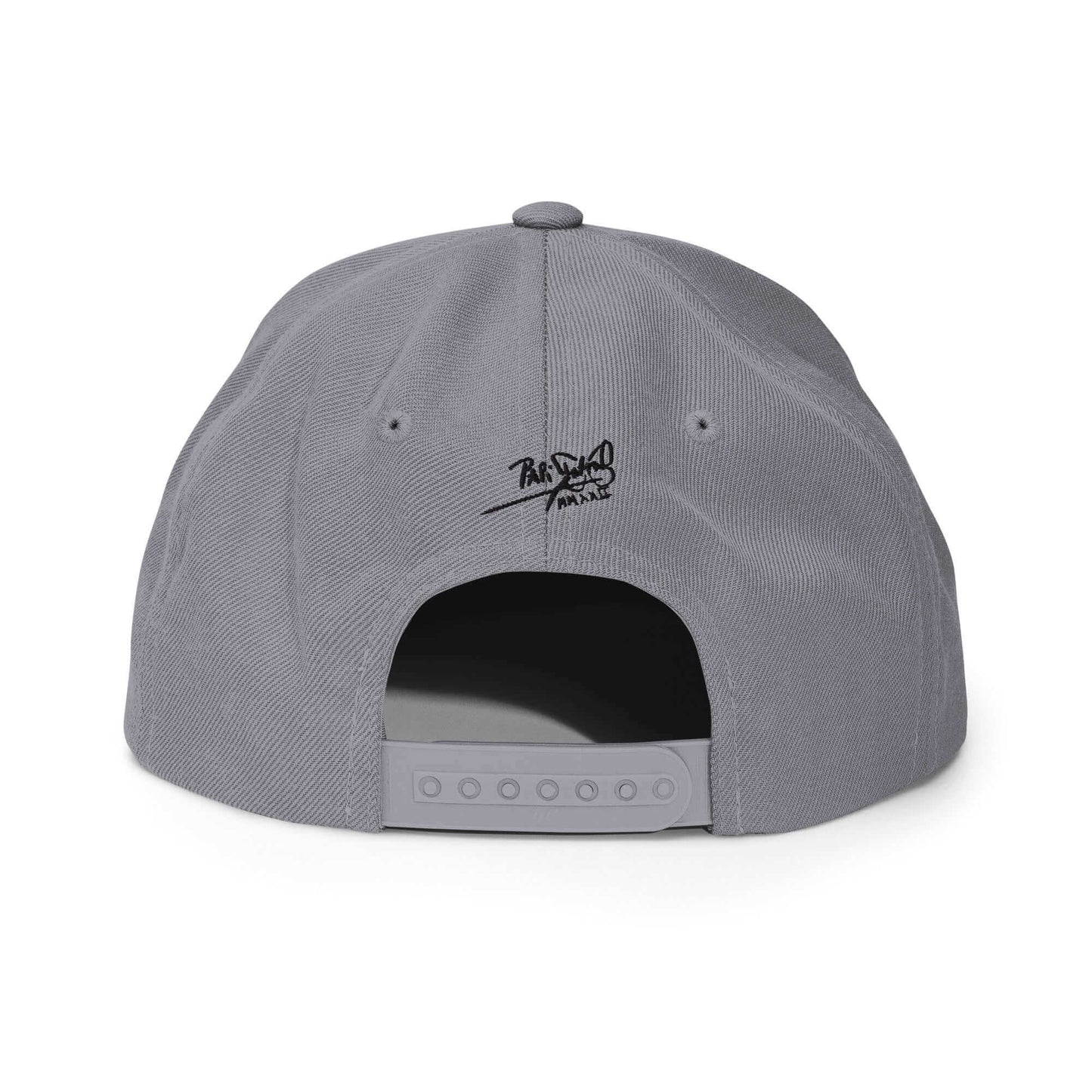  PapiJohn® The El Flamenco Duele 3D Special Edition Snapback in silver back perspective highlighting the retro adjustable sizing mechanism and flawless construction | Artist-Led Streetwear