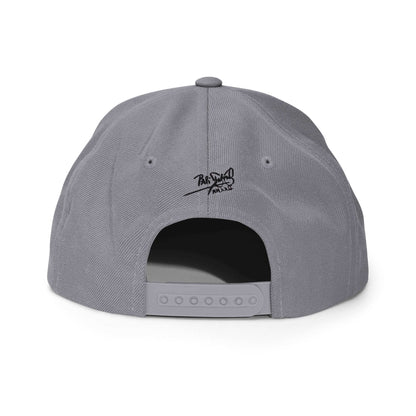  PapiJohn® The El Flamenco Duele 3D Special Edition Snapback in silver back perspective highlighting the retro adjustable sizing mechanism and flawless construction | Artist-Led Streetwear