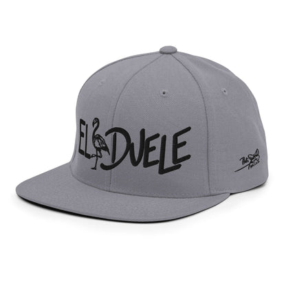PapiJohn® The El Flamenco Duele 3D Special Edition Snapback in silver left profile framing the streamlined crown elevation height and sharp flat bill outline | Streetwear d'Auteur