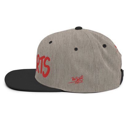 Snapback Hat papijohn Flamenco Hurts bordado rojo gris y negra perfil izquierdo
