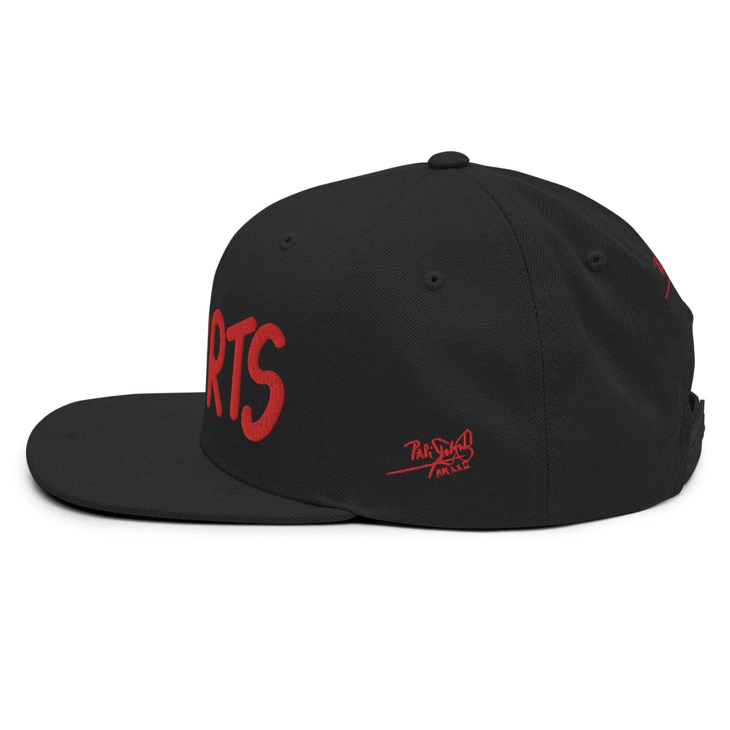 Snapback Hat papijohn Flamenco bordado rojo negra firma lateral