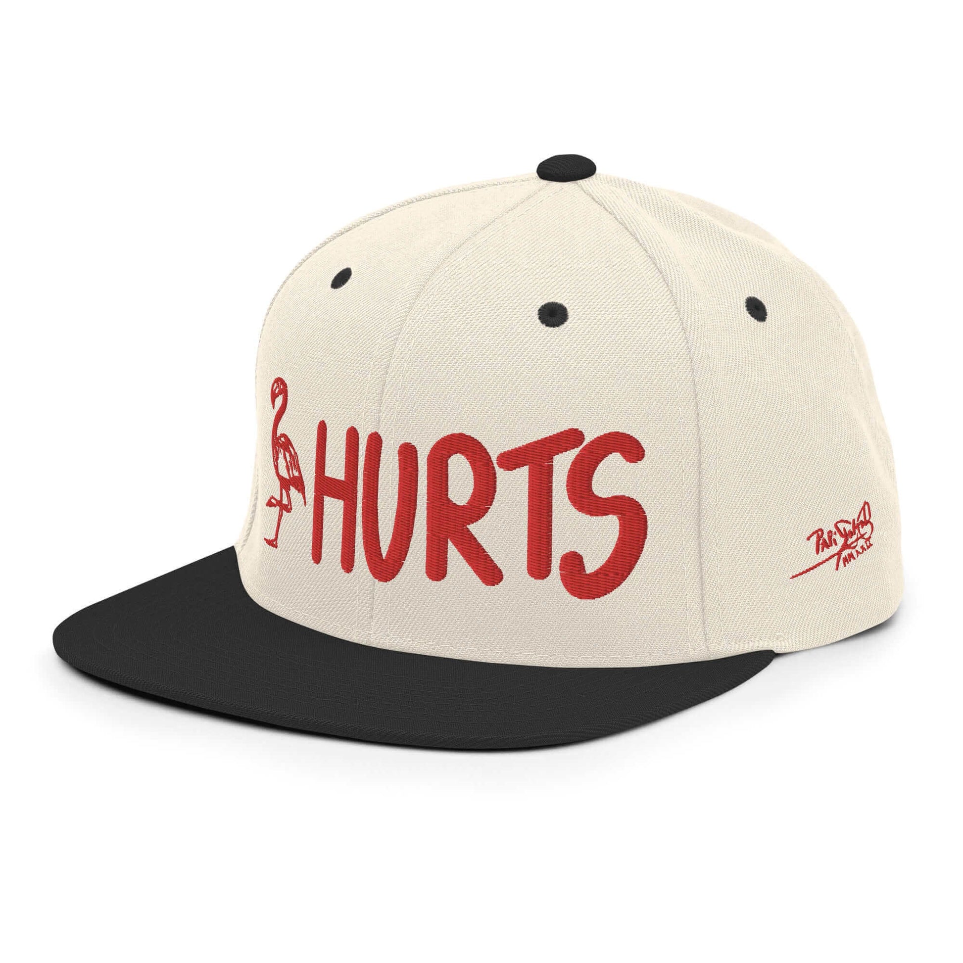 Snapback Hat papijohn Flamenco Hurts bordado rojo blanca y negra perfil izquierdo