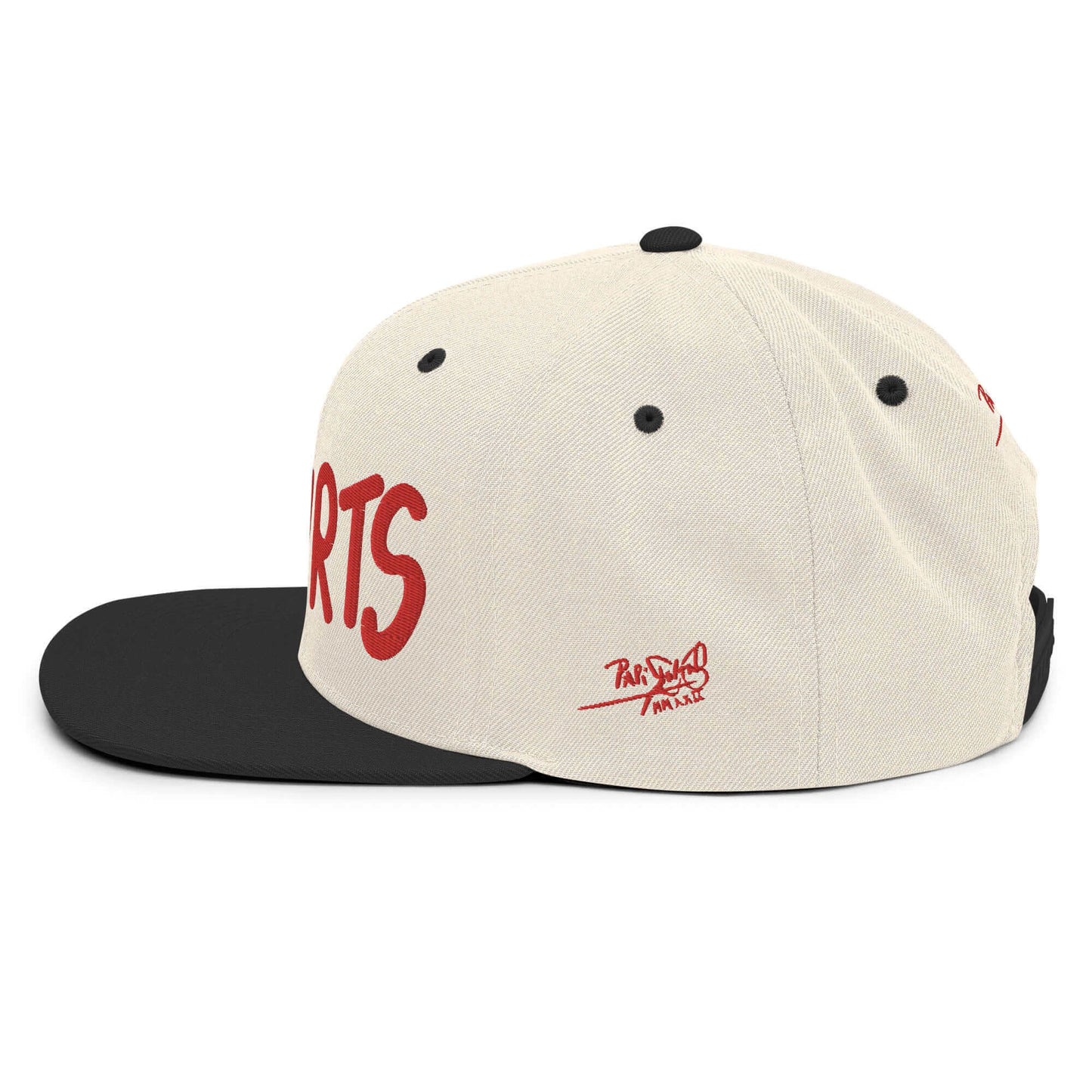 Snapback Hat papijohn Flamenco Hurts bordado rojo blanca y negra firma lateral