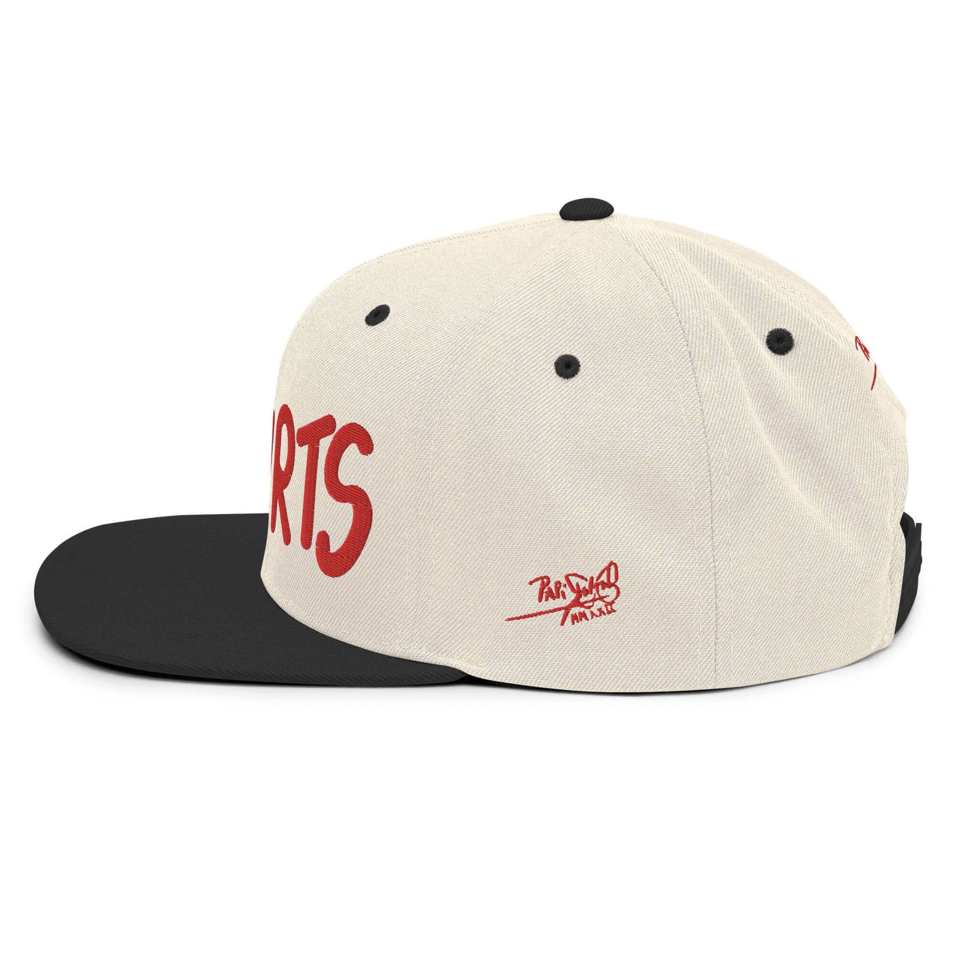 Snapback Hat papijohn Flamenco Hurts bordado rojo blanca y negra firma lateral