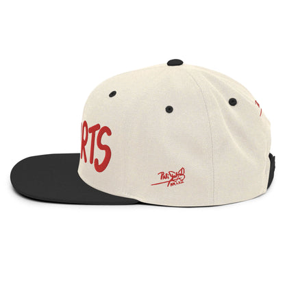 Snapback Hat papijohn Flamenco Hurts bordado rojo blanca y negra firma lateral