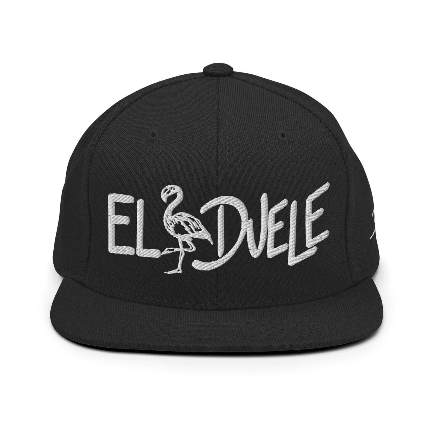 PapiJohn® The Flamenco 3D Signature Snapback in solid black front view showcasing the dramatic tactile contrast of the high-relief premium 3D embroidered branding | Sala 1 Wearable Art Fashion