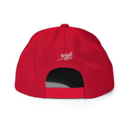 PapiJohn® The Flamenco 3D Signature Snapback in deep crimson red back perspective rendering the clean panel architecture and classical adjustable retro strap closure | Artist-Led Streetwear