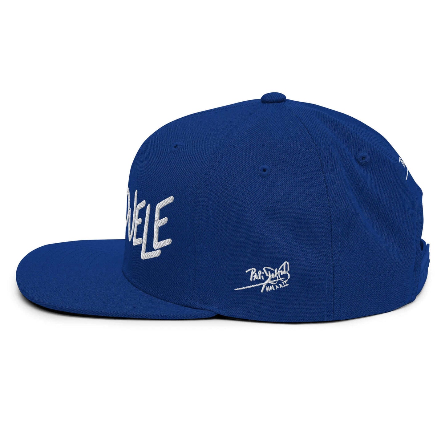 PapiJohn® The Flamenco 3D Signature Snapback in vibrant royal blue side close-up displaying the clean multi-panel intersections and premium material tension by $arah Free 💎 | High-Tier Archive