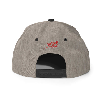 PapiJohn® The Flamenco Hurts 3D Archive Snapback in black heather back layout highlighting the specialized reinforcement stitch lines and retro sizing mechanism | Artist-Led Streetwear