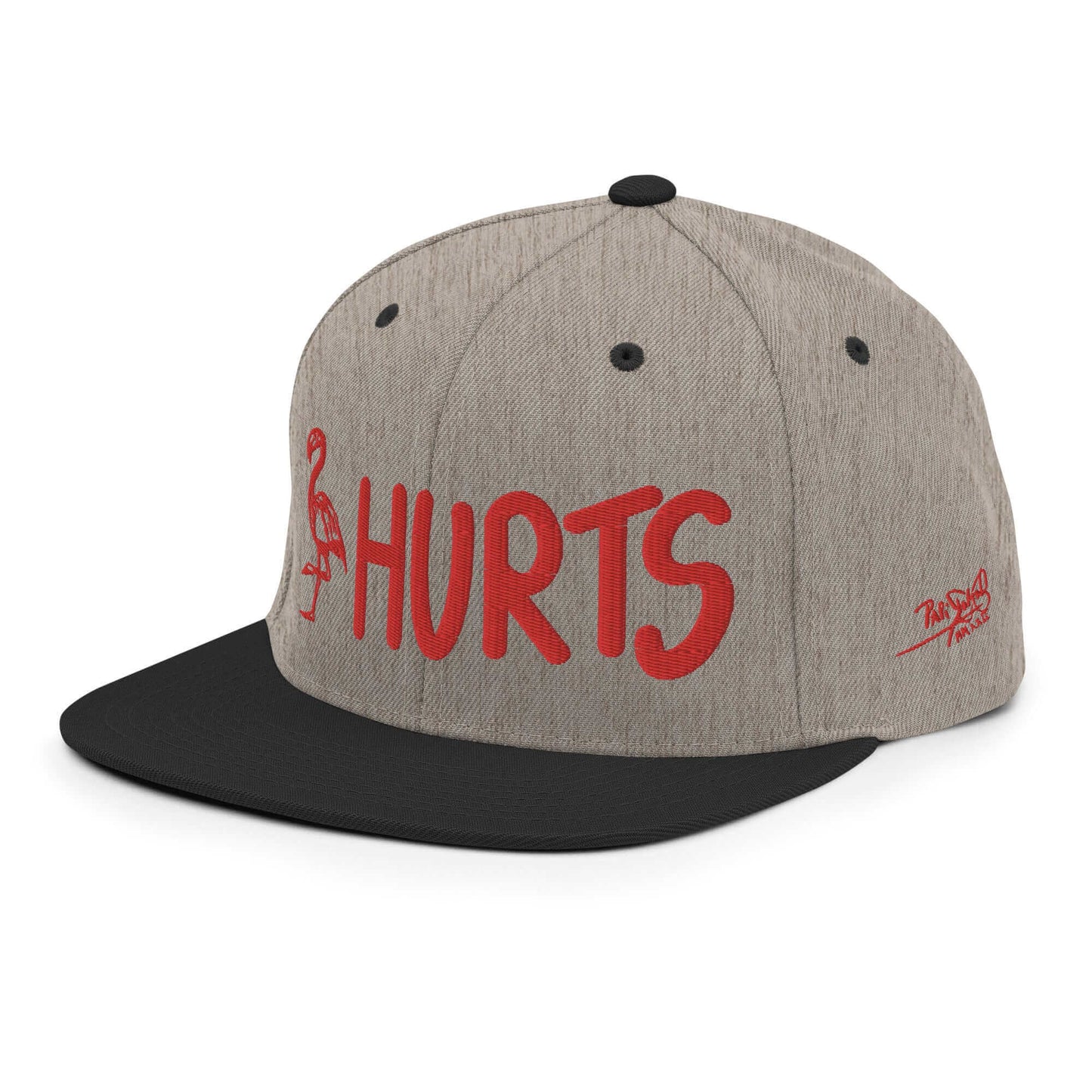 PapiJohn® The Flamenco Hurts 3D Archive Snapback in black heather left profile displaying the architectural crown height and flat bill curvature finish | Streetwear d'Auteur