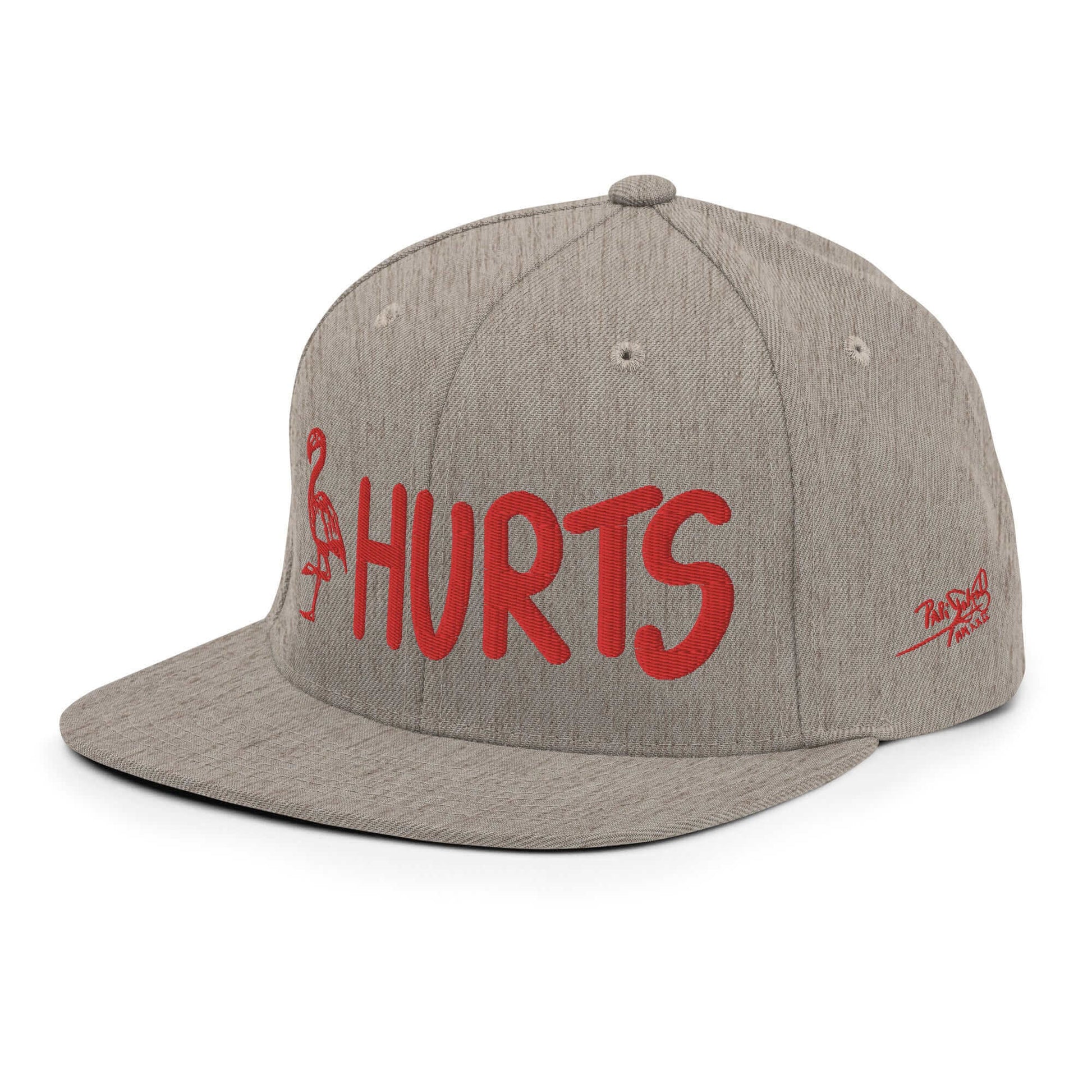 PapiJohn® The Flamenco Hurts 3D Archive Snapback in heather grey left profile framing the rigid high-profile crown elevation and precise flat visor layout | Streetwear d'Auteur