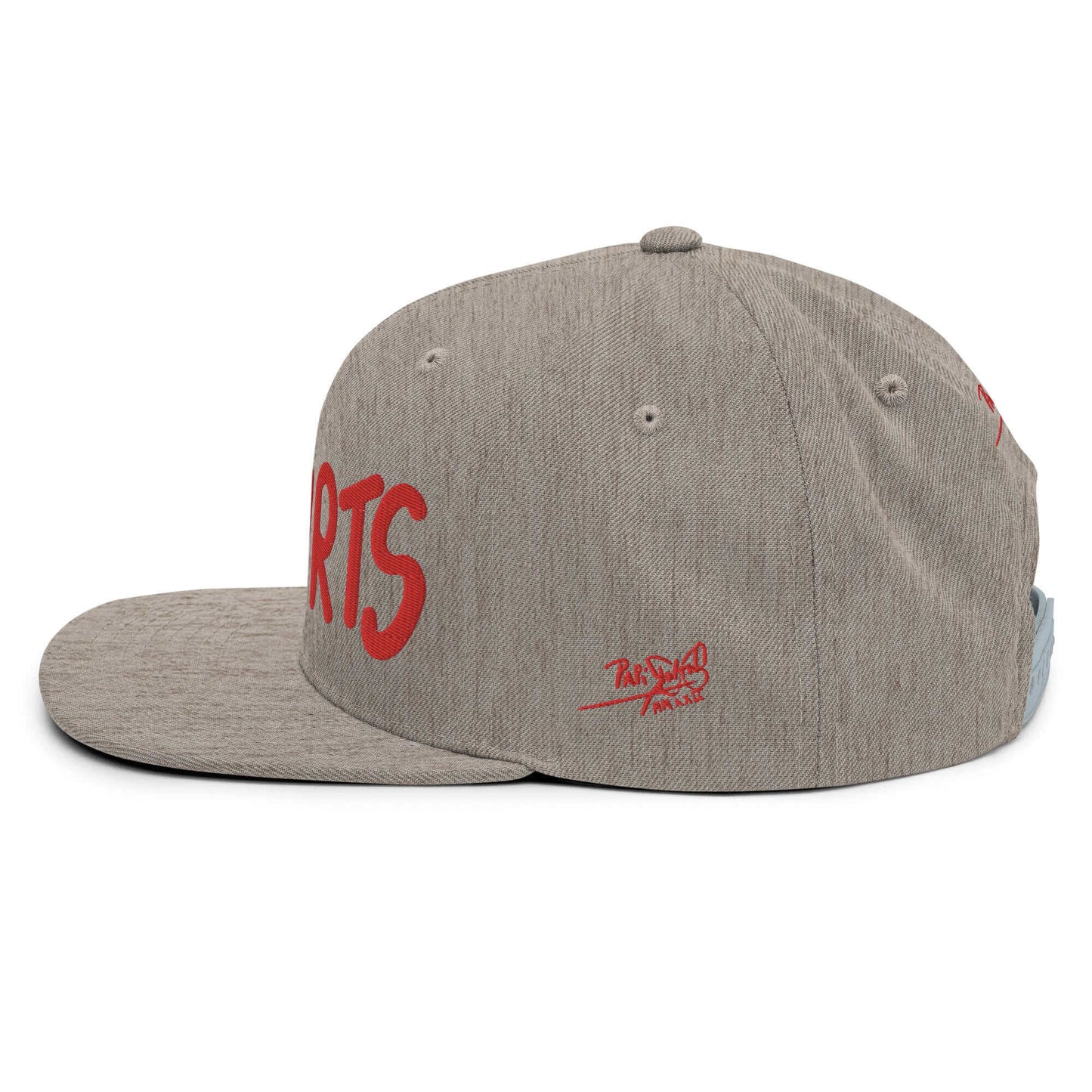 PapiJohn® The Flamenco Hurts 3D Archive Snapback in heather grey side macro view capturing the classical wool weave density finish by $arah Free 💎 | High-Tier Archive