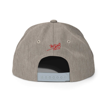 PapiJohn® The Flamenco Hurts 3D Archive Snapback in heather grey back layout mapping the immaculate seam intersections and multi-position strap structure | Artist-Led Streetwear