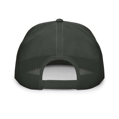 PapiJohn® The Flat Trucker Old School White Signature cap in industrial charcoal dark grey back layout tracing the tonal mesh ventilation grid lines and adjustment mechanism by $arah Free 💎 | High-Tier Archive
