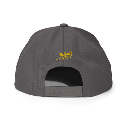 PapiJohn® The Gold Signature Classic Snapback in dark grey back view detailing the high-profile seam connections and multi-position adjustment buckle | Artist-Led Streetwear