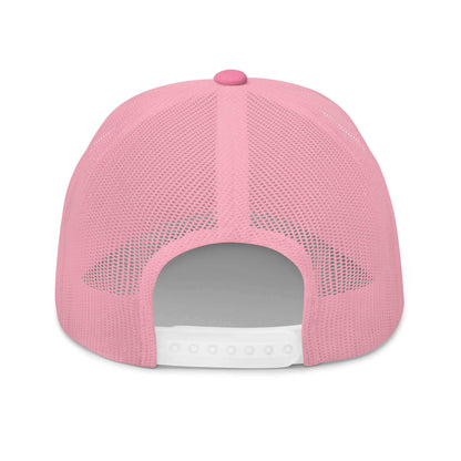 PapiJohn® The Pink Retro Butterfly Cadifornia Edition Trucker crown in solid vibrant pink back view displaying the premium breathable mesh panels layout and retro snapback adjustable strap | Artist-Led Streetwear