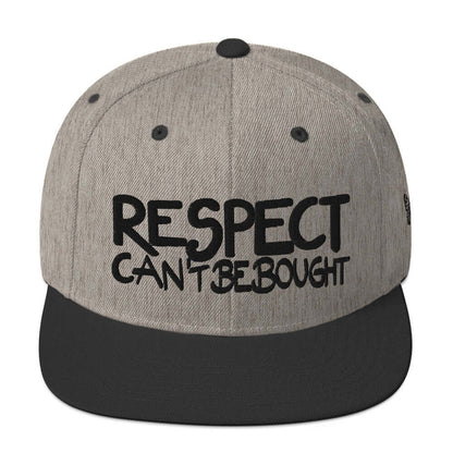 PapiJohn® The Respect Archive Black Signature Edition Snapback in black heather front view rendering the deep texture blend under the heavy black 3D stitch script | Sala 1 Wearable Art Fashion