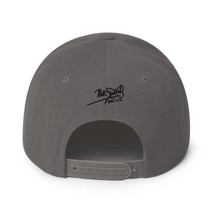 PapiJohn® The Respect Archive Black Signature Edition Snapback in dark grey back perspective highlighting the retro snap adjustment strap and panel seams | Artist-Led Streetwear