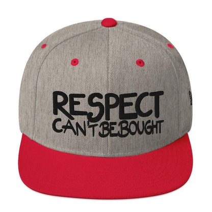 PapiJohn® The Respect Archive Black Signature Edition Snapback in grey and red contrast front view highlighting the bold black 3D volumetric stitch manifesto | Sala 1 Wearable Art Fashion
