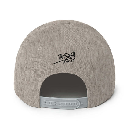 PapiJohn® The Respect Archive Black Signature Edition Snapback in monochromatic heather grey back view mapping the immaculate seam intersections and snap strap | Artist-Led Streetwear