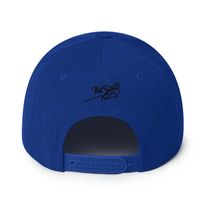 PapiJohn® The Respect Archive Black Signature Edition Snapback in royal blue back view tracking the pristine high-profile panel layout and adjustable closure component | Artist-Led Streetwear