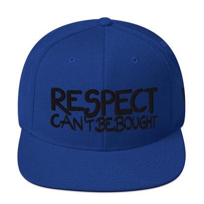 PapiJohn® The Respect Archive Black Signature Edition Snapback in royal blue front view displaying the heavy volumetric black thread manifesto embroidered in high-density relief | Sala 1 Wearable Art Fashion
