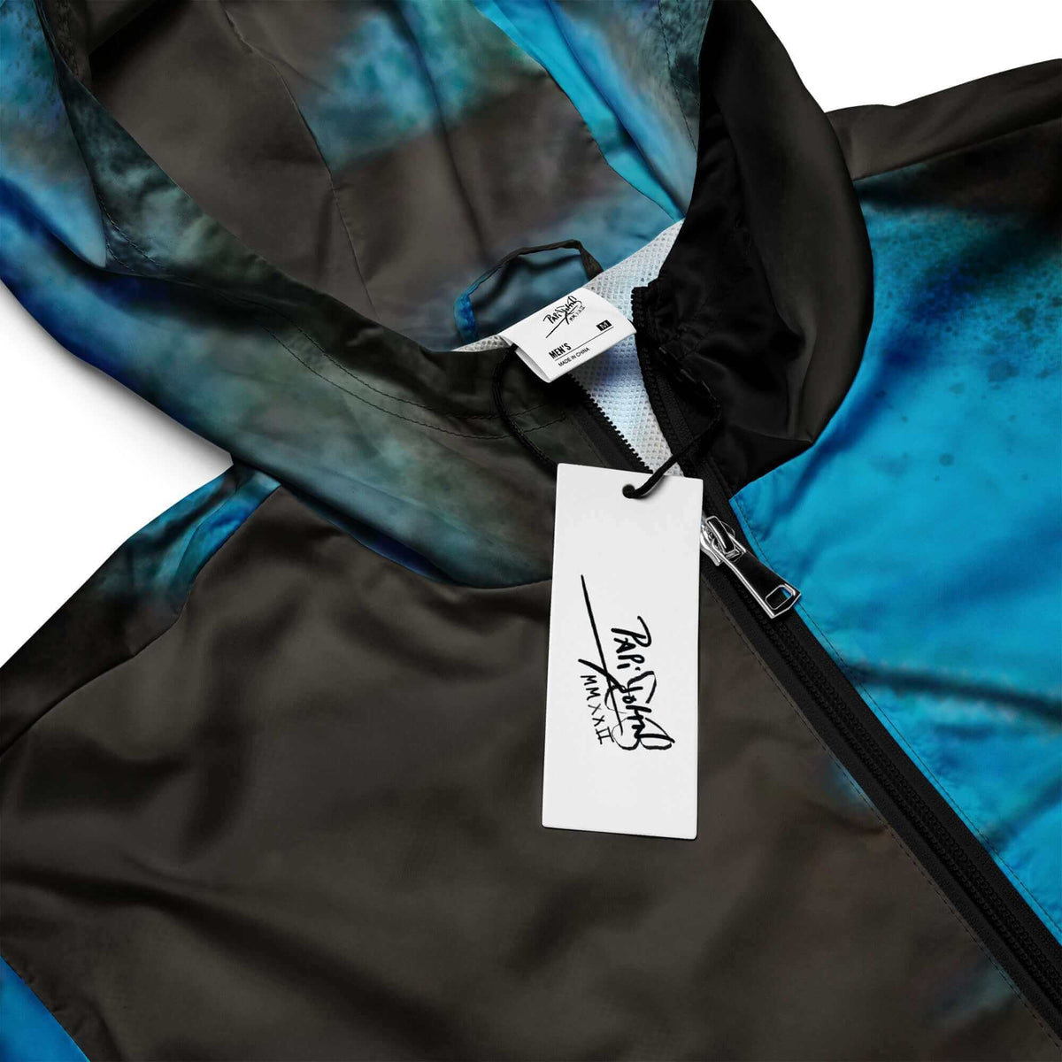 Close-up detail view highlighting the custom PapiJohn® brand tag, deep blue botanical canvas texture, and premium hardware on the SALA 3 | Attitude Alas Azul Rinascimento Canvas by $arah Free 💎. Honest luxury streetwear curated in Cadifornia.