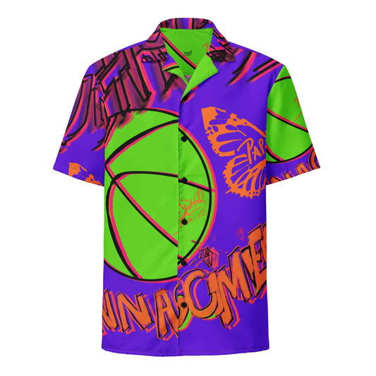 Front view of the SALA 3 | Attitude Basket Surf Shirt by PapiJohn®. Featuring 90s street basketball artwork and surf silhouette by $arah Free 💎. High-end streetwear and luxury streetwear de autor curated in Cadifornia.