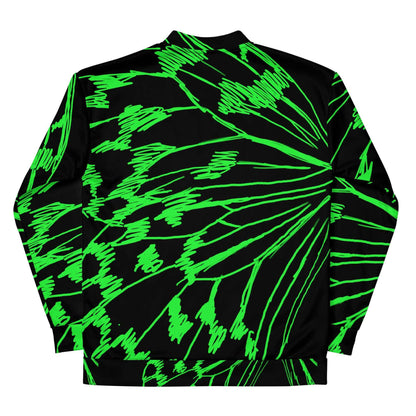 Back view showing the mirror stroke artwork and retro unisex fit on the SALA 3 | Attitude Boli Graff bomber studio jacket in faded black by PapiJohn®. Gallery archive piece, honest luxury statement coat, and wearable art curated in Cadifornia by $arah Free 💎.