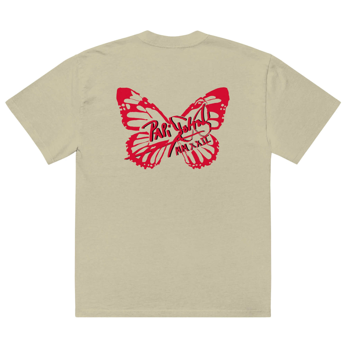 Back view showing the boxy drape and garment-dyed faded eucalyptus organic cotton of the SALA 3 | Attitude Oversize Red Eco Canvas by PapiJohn®. Gallery archive piece and honest luxury apparel curated in Cadifornia by $arah Free 💎.