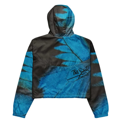 Back view showing the structured cropped silhouette and relaxed drape of the SALA 3 | Crop Attitude Alas Blue Rinascimento Canvas by PapiJohn®. Gallery archive piece, honest luxury cropped streetwear, and wearable art curated in Cadifornia by $arah Free 💎.