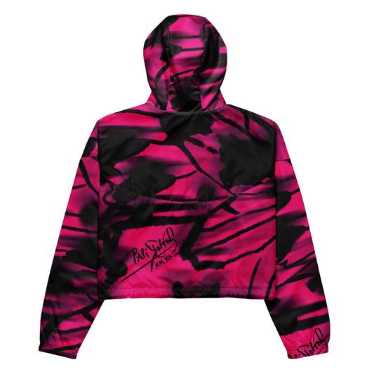 Back view showing the structured cropped silhouette and sharp architectural drape of the SALA 3 | Crop Attitude Alas Graff Pink Rinascimento Canvas by PapiJohn®. Gallery archive piece, honest luxury crop top, and wearable art curated in Cadifornia by $arah Free 💎.