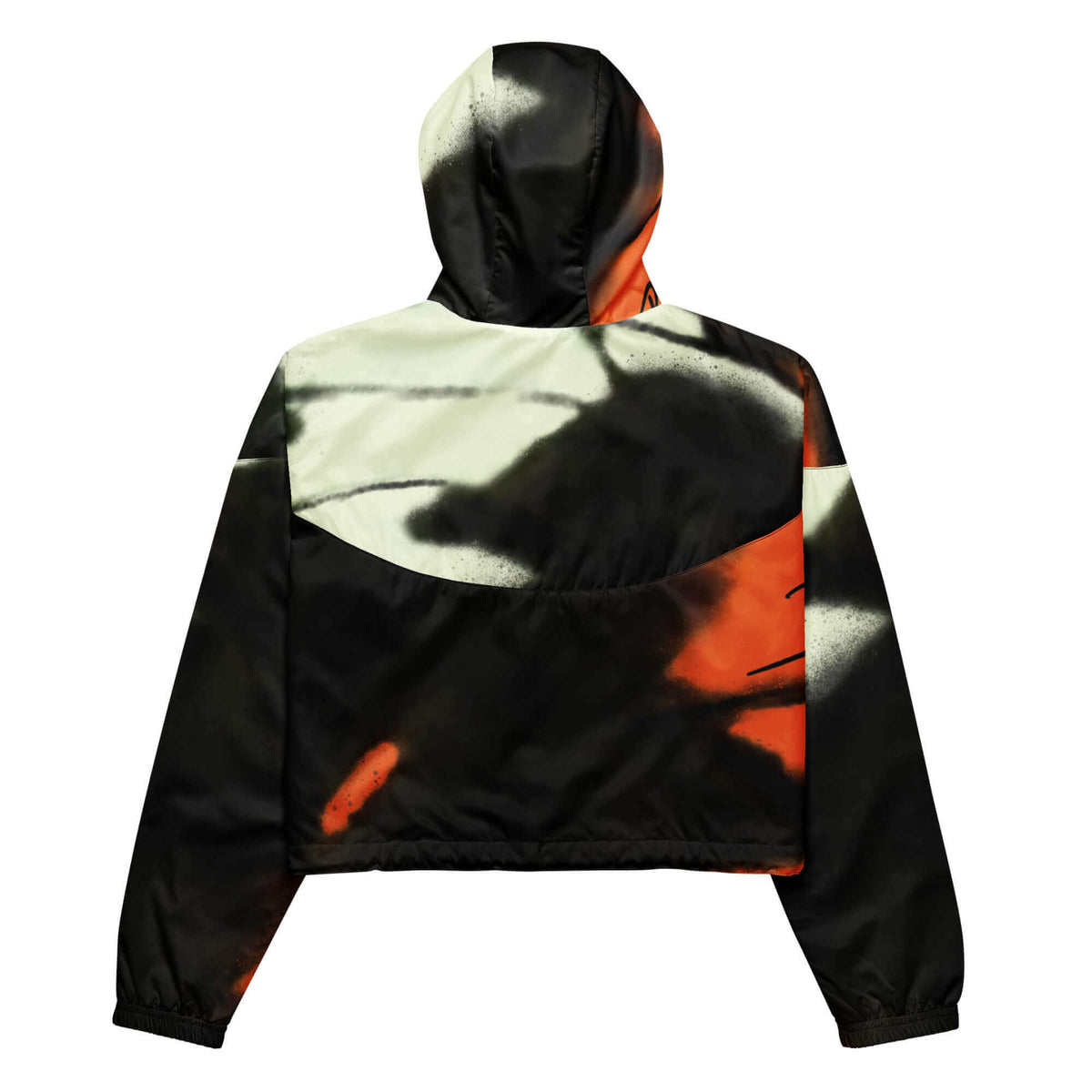 Back view showing the technical cropped silhouette and athletic drape of the SALA 3 | Artist Choice | Crop Monarca Origin Windbreaker by PapiJohn®. Gallery archive piece, honest luxury cropped jacket, and wearable art curated in Cadifornia by $arah Free 💎.