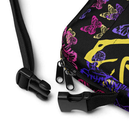 Close-up detail view of the custom zipper closure, hardware, and side panel construction on the SALA 4 | Attitude Rinascimento crossbody bag in faded black by PapiJohn®. Studio essential accessory curated in Cadifornia by $arah Free 💎.PapiJohn® for the daily artist uniform