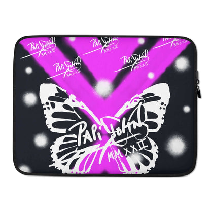 Front view showing the sleek neoprene protection and minimalist structural finish of the SALA 4 | Geometric Monarca Signature Laptop Sleeve by PapiJohn®. High-end studio essentials, designer laptop sleeve 13  inch, and conscious art tech accessory curated in Cadifornia by $arah Free 💎.