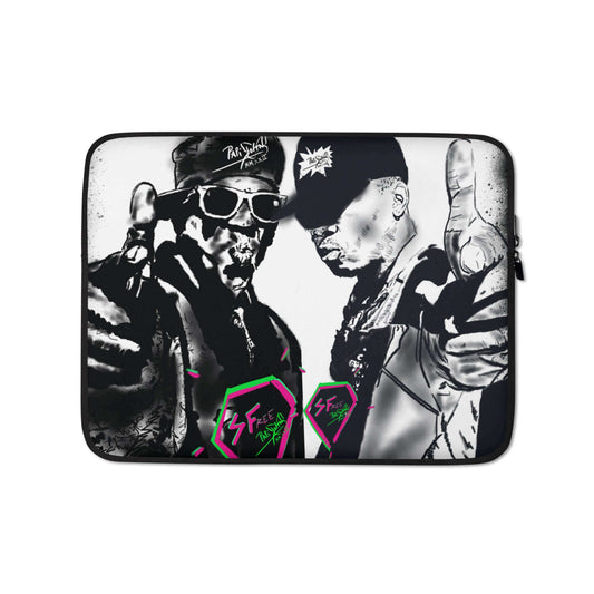 Front view showing the sleek neoprene protection and clean structural finish of the SALA 4 | The Old School Echo Laptop Sleeve by PapiJohn®. High-end studio essentials, designer laptop sleeve 13 15 inch, and conscious art tech accessory curated in Cadifornia by $arah Free 💎.