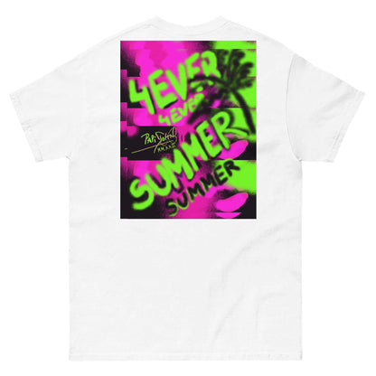 PapiJohn® 🏛️ Sala 5 | 4EVER SUMMER | OverLap Edition — Back view showing the high-density cotton t-shirt silhouette and clean architectural drape of the White Canvas Tee by $arah Free 💎. Gallery archive piece, honest luxury apparel, and wearable art curated in Cadifornia.