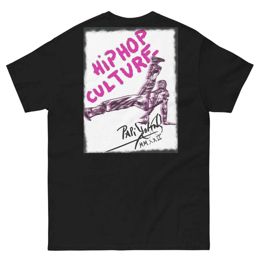 PapiJohn® 🏛️ Sala 5 | The B-Boy Movement | Electric Night Edition — Back view showing the high-density cotton t-shirt silhouette and clean architectural drape of the Black Canvas Tee by $arah Free 💎. Gallery archive piece, honest luxury apparel, and wearable art curated in Cadifornia.