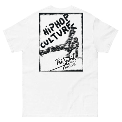 PapiJohn® 🏛️ Sala 5 | The B-Boy Movement | Urban Tribute Piece — Back view showing the high-density cotton t-shirt silhouette and clean architectural drape of the White Canvas Tee by $arah Free 💎. Gallery archive piece, honest luxury apparel, and wearable art curated in Cadifornia.