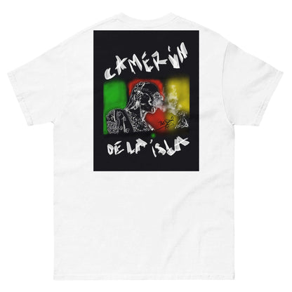 PapiJohn® 🏛️ Sala 5 | Camerún de la Isla | The Crossroad — Back view highlighting the premium heavyweight cotton drape and flawless structural fit of the White Canvas Tee by $arah Free 💎. Honest luxury apparel and raw analog design celebrating creative freedom, gestated in Cadifornia.