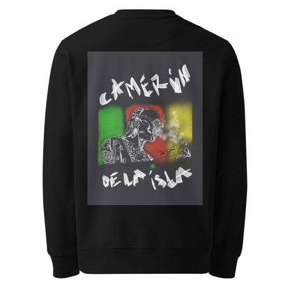 PapiJohn® 🏛️ Sala 5 | The Eco Crossroad | Camerún de la Isla Canvas — Back view showing the premium heavyweight silhouette and architectural drape of the Black Crewneck by $arah Free 💎. A gallery-level archive piece merging deep cultural heritage with 100% organic honest luxury streetwear curated in Cadifornia.