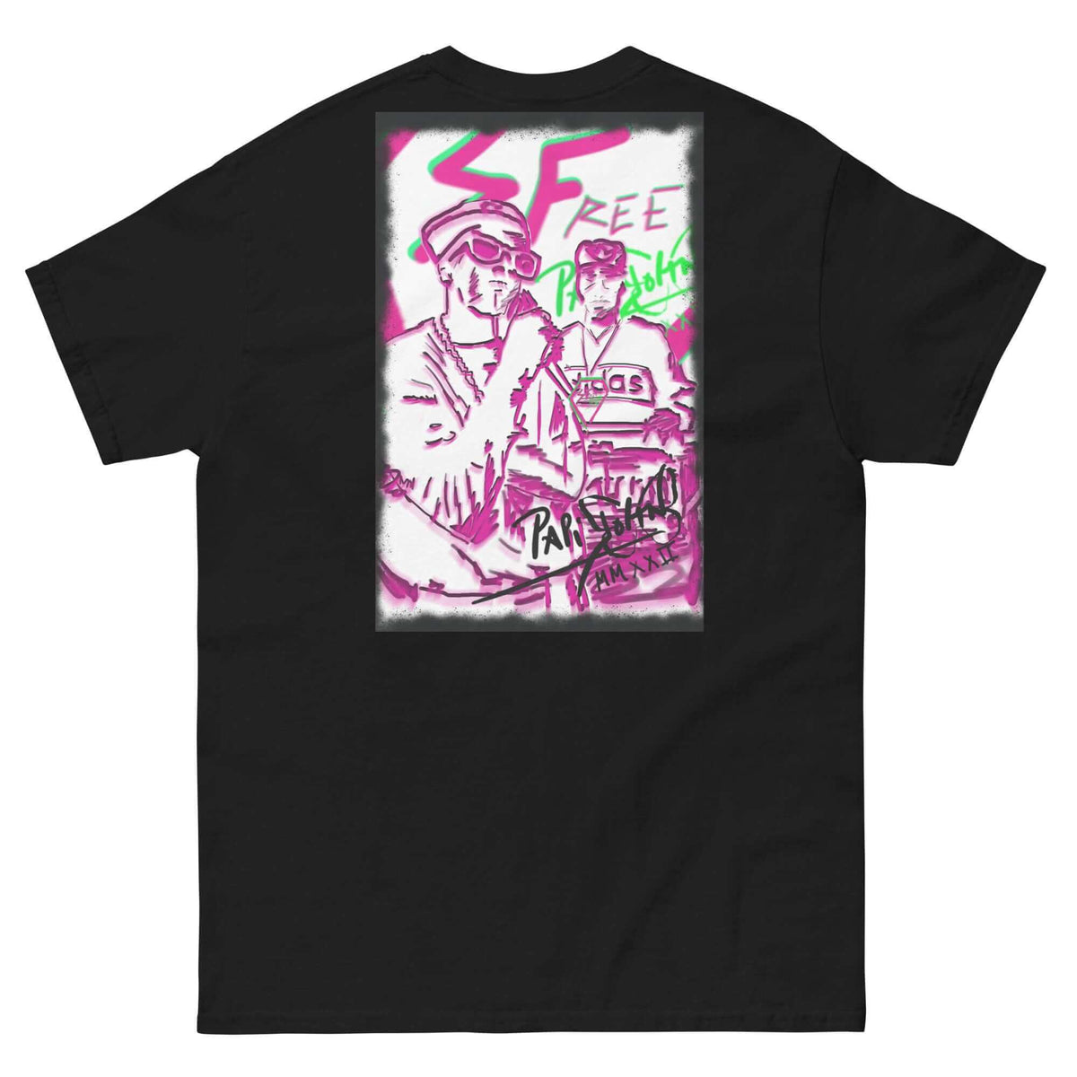 PapiJohn® 🏛️ Sala 5 | Hip Hop Culture | The Urban Tribute — Back view showing the high-density cotton t-shirt silhouette and clean architectural drape of the Black Canvas Tee by $arah Free 💎. Gallery archive piece, honest luxury apparel, and wearable art curated in Cadifornia.