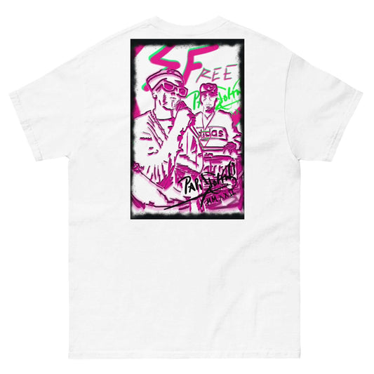 PapiJohn® 🏛️ Sala 5 | Hip Hop Culture | The Urban Tribute — Back view showing the high-density cotton t-shirt silhouette and clean architectural drape of the White Canvas Tee by $arah Free 💎. Gallery archive piece, honest luxury apparel, and wearable art curated in Cadifornia.