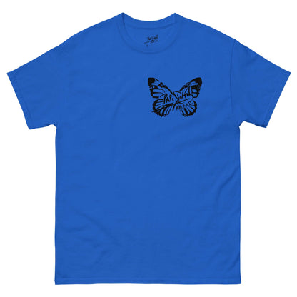 PapiJohn® 🏛️ Sala 5 | The Butterfly Universe | Identity Canvas — Front view of the Royal Blue Canvas Tee. Featuring the minimalist solid black PapiJohn® butterfly icon on the left chest by $arah Free 💎 on heavy royal blue cotton canvas. High-end luxury streetwear de autor curated in Cadifornia.