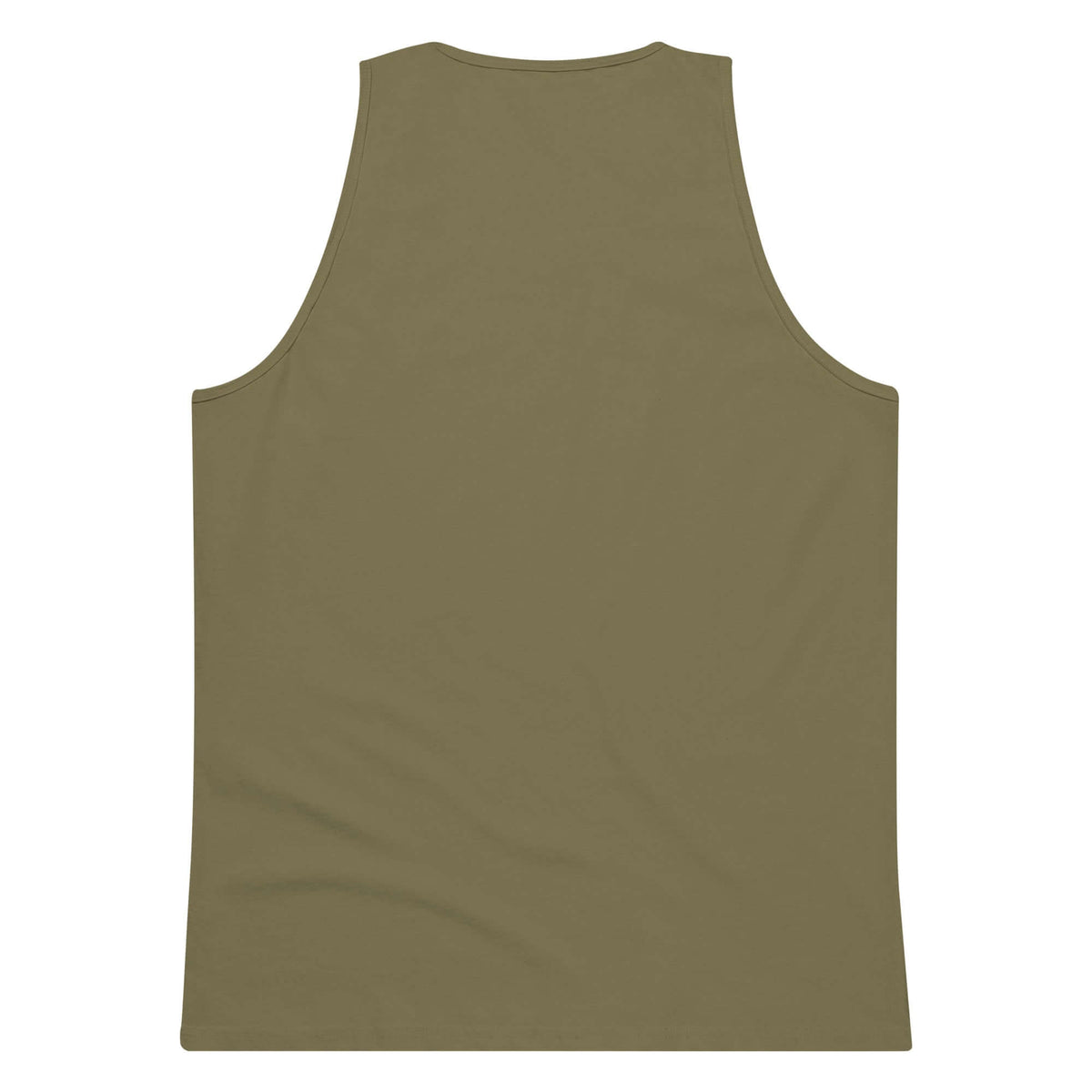 Back view of the minimalist military green tank top SALA 5 | The Classic Signature | The Premium Tank by PapiJohn®. Clean back drape aesthetic on military green canvas, rebel luxury by $arah Free 💎.