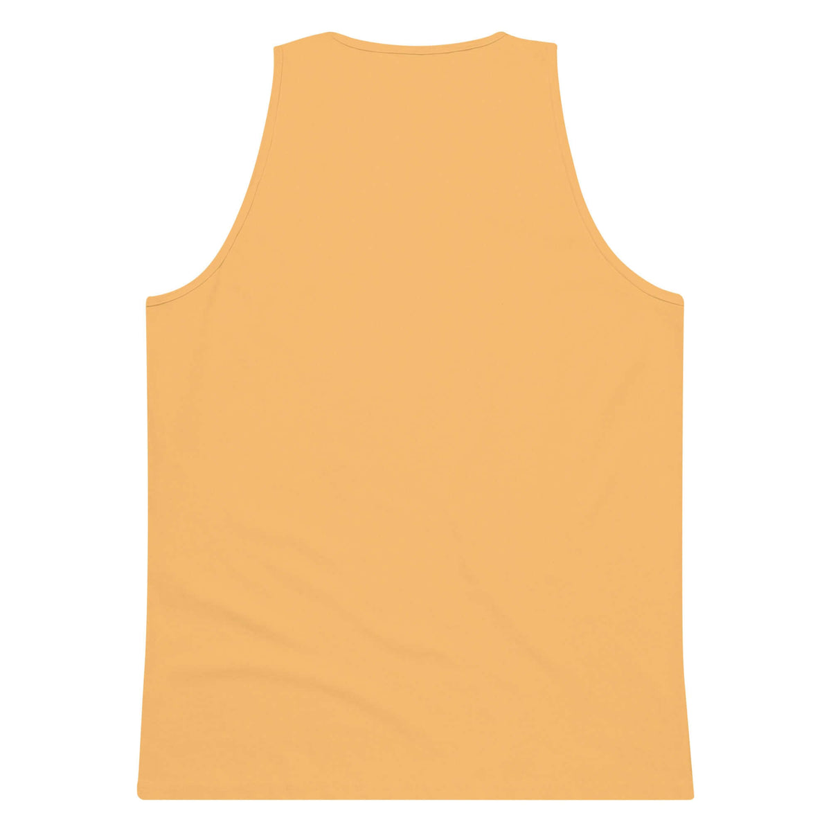 Back view of the minimalist squash  tank top SALA 5 |The Classic Signature  | The Premium Tank by PapiJohn®. Clean back drape aesthetic on mustard yellow canvas, rebel luxury by $arah Free 💎.